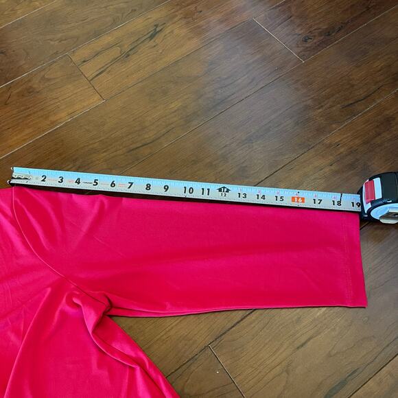 Susan Graver Liquid Knit VNeck Top W/ Draped Detail Hibiscus Large Tunic Blouse - Picture 5 of 10